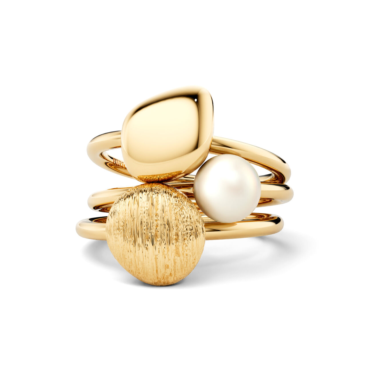 Birks Pebble Yellow Gold and Pearl Stackable 3-Ring Set image number 0